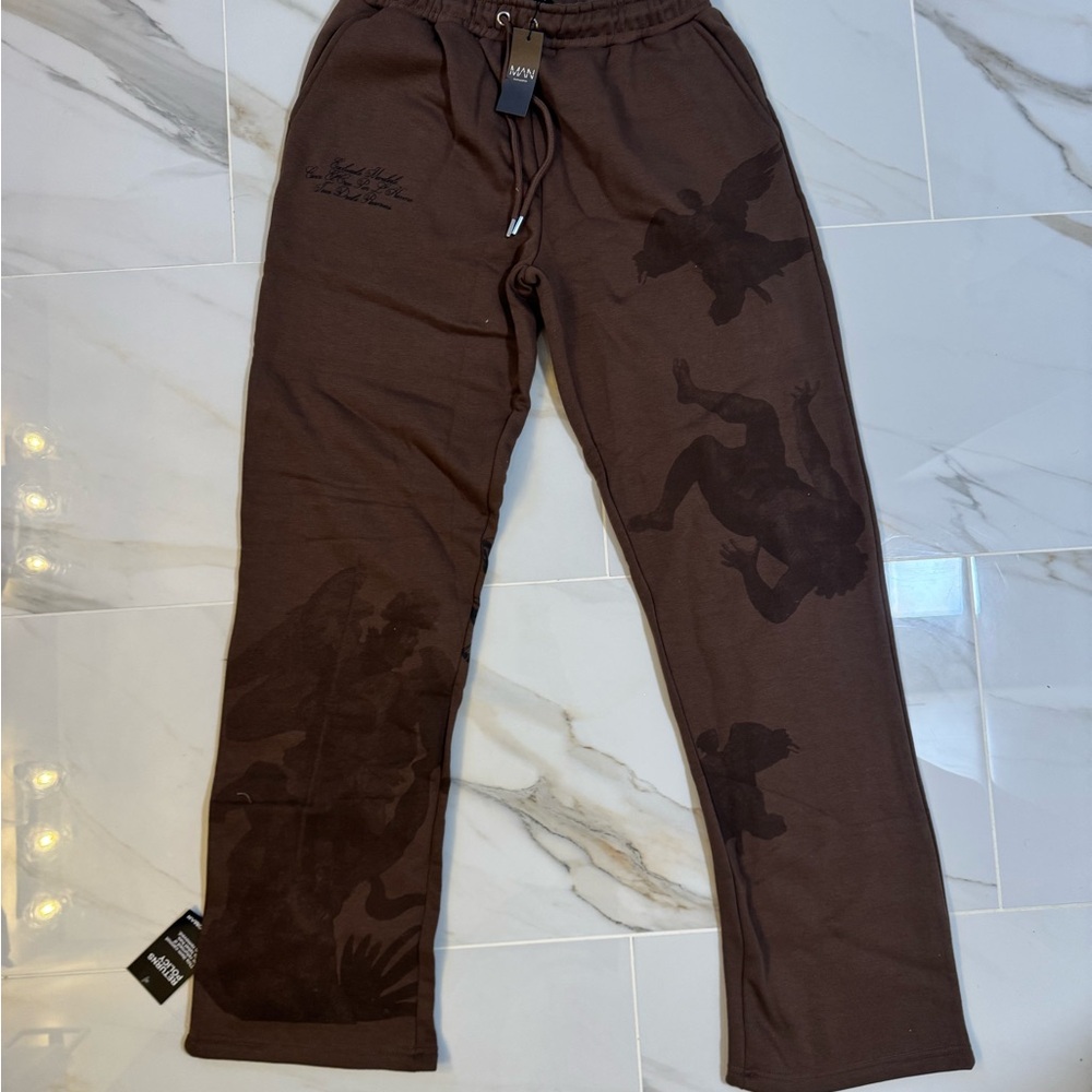 Boohoo Mens Brown Graphic Sweatpants